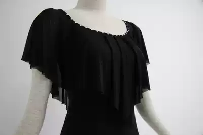 Rose dance 99 black round neck ruffle sleeve shawl fake two-piece modern friendship square dance practice suit top female