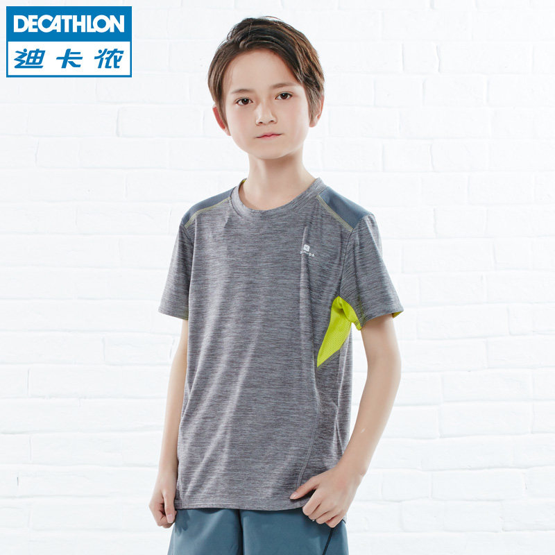 迪卡侬 运动短袖T恤男童 吸汗速干拼接运动背心 DOMYOS KDB