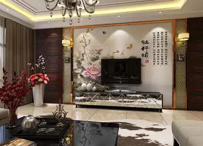 Chinese ceramic tile background wall flower modern living room TV background wall tile peony mural picture rich peony ode