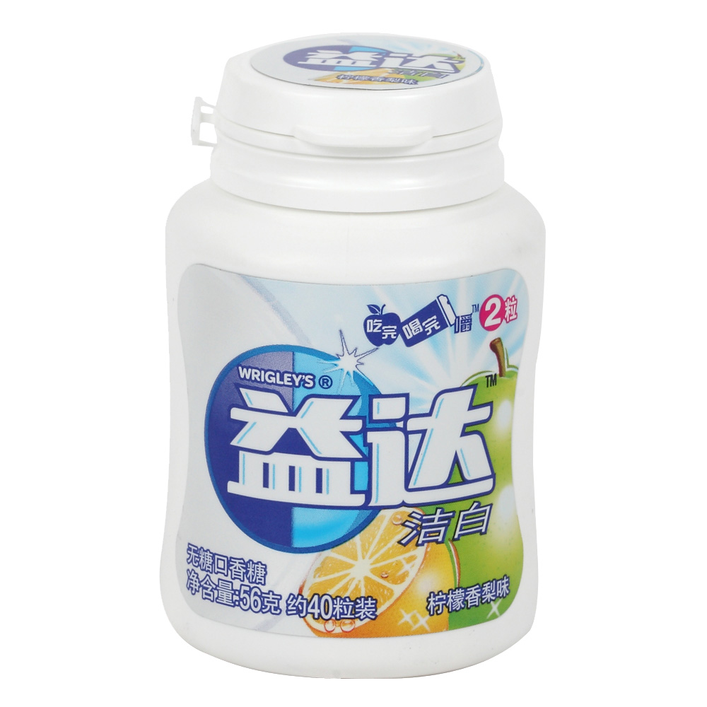 【天猫超市】箭牌益达洁白柠檬香梨味40粒56g罐口香糖糖果食品