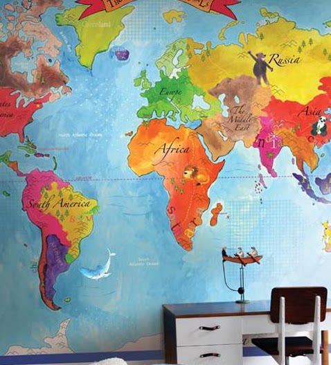US imports pure paper wallpaper children's wallpaper cartoon world map murals boys girls and girls background wall