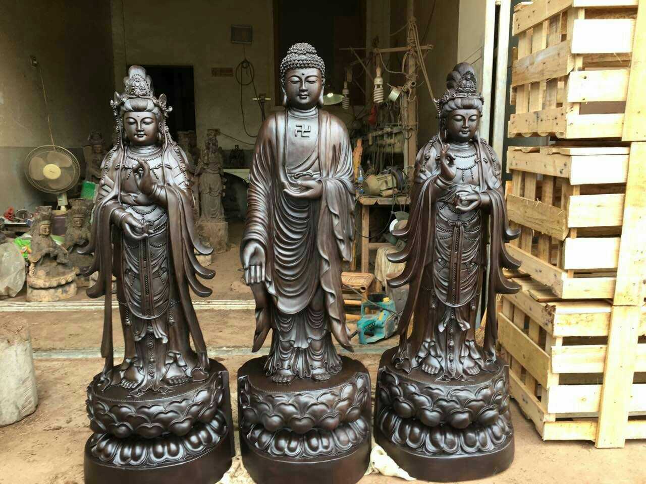 Black Sandalwood Carving Pendulum of the West Three Holy Amitaba Buddha Watching the Great Sound to the Please Buddhist temple dedicated to the large number