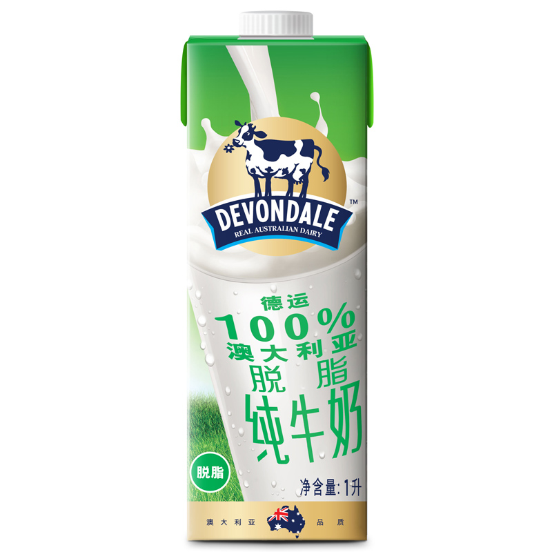【天猫超市】澳大利亚原装进口 德运脱脂牛奶 1L