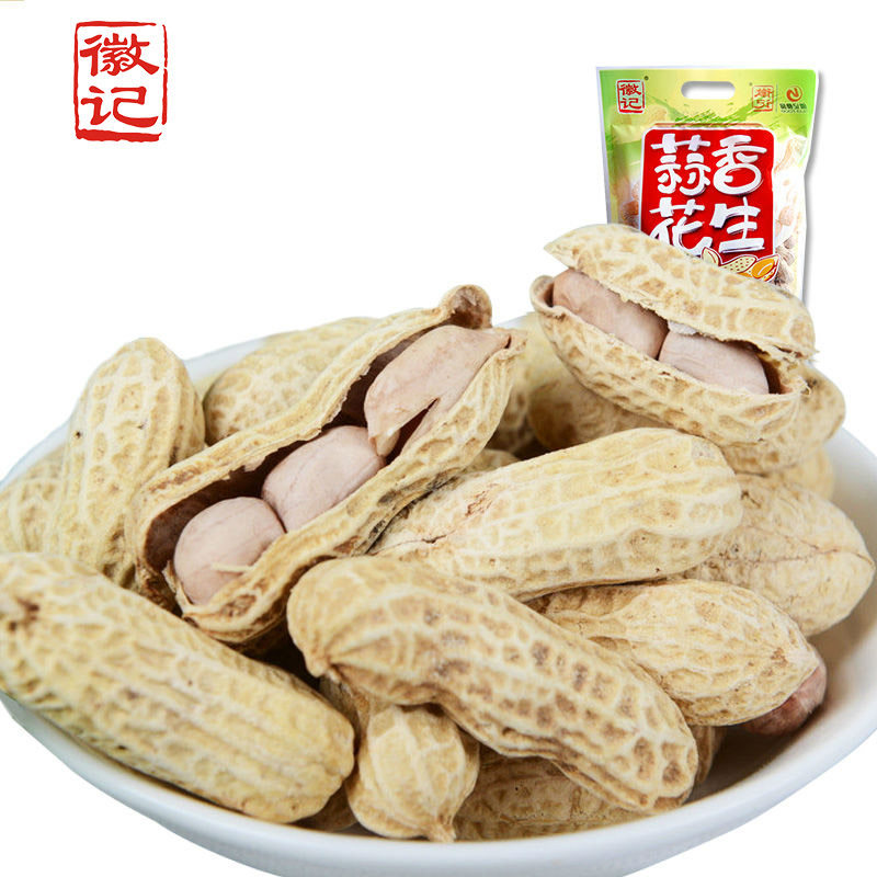 【天猫超市】徽记 坚果炒货 休闲零食小吃 带壳煮花生蒜香味300g
