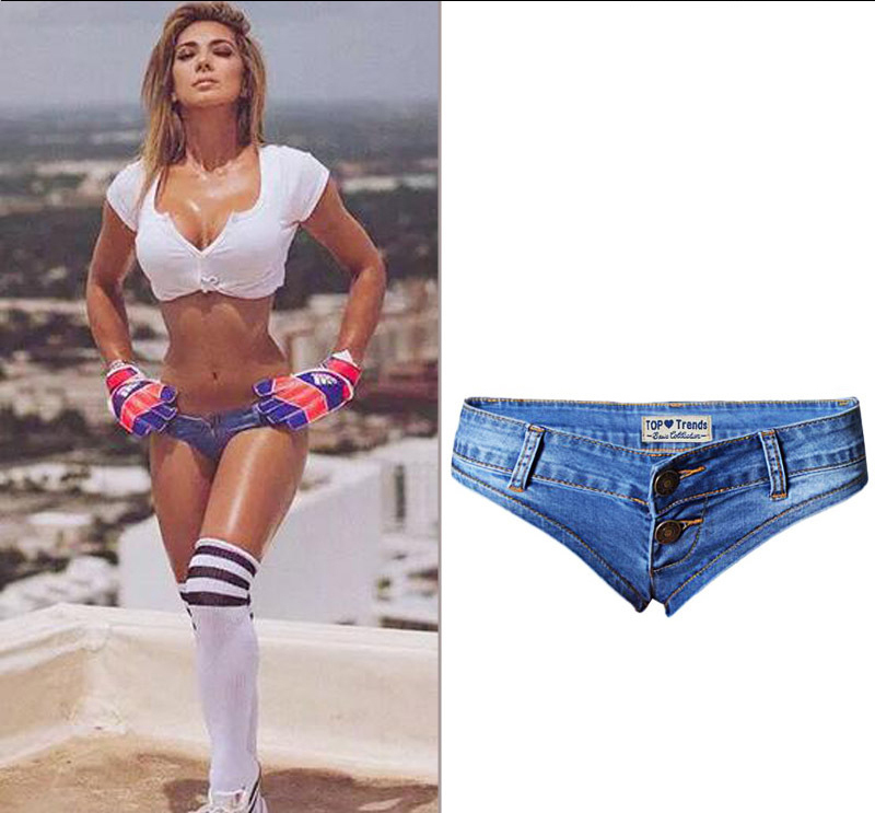 Nightclub Style Ultra-Low Waist Sexy Washed Stretch Denim Button Hot Pants Revealing Buttocks Hot-Selling Item Nightclub Style Ultra-Low Waist Sexy Washed Stretch Denim Button Hot Pants Revealing Buttocks Hot-Selling Item
