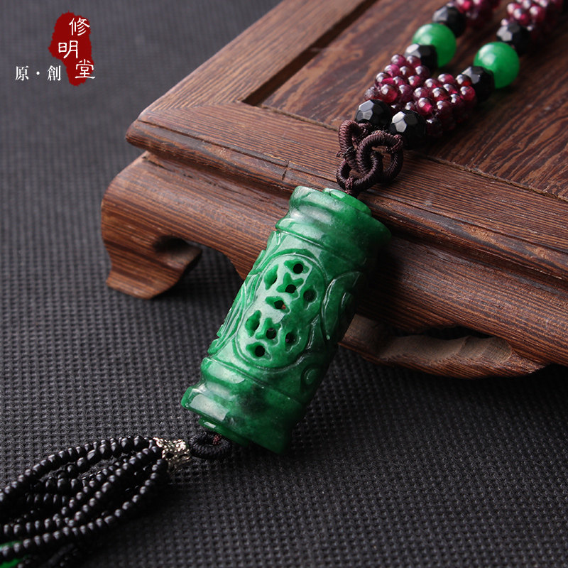 修明堂 包邮缅甸干青翡翠 路路通 福气吊坠项链 送妈妈 女士礼物