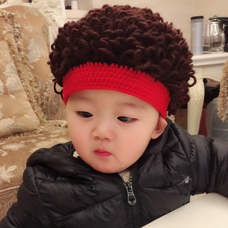 Pure handmade children knit spring and autumn season 6-12 months newborn baby hat boys and girls baby wig hat winter tide