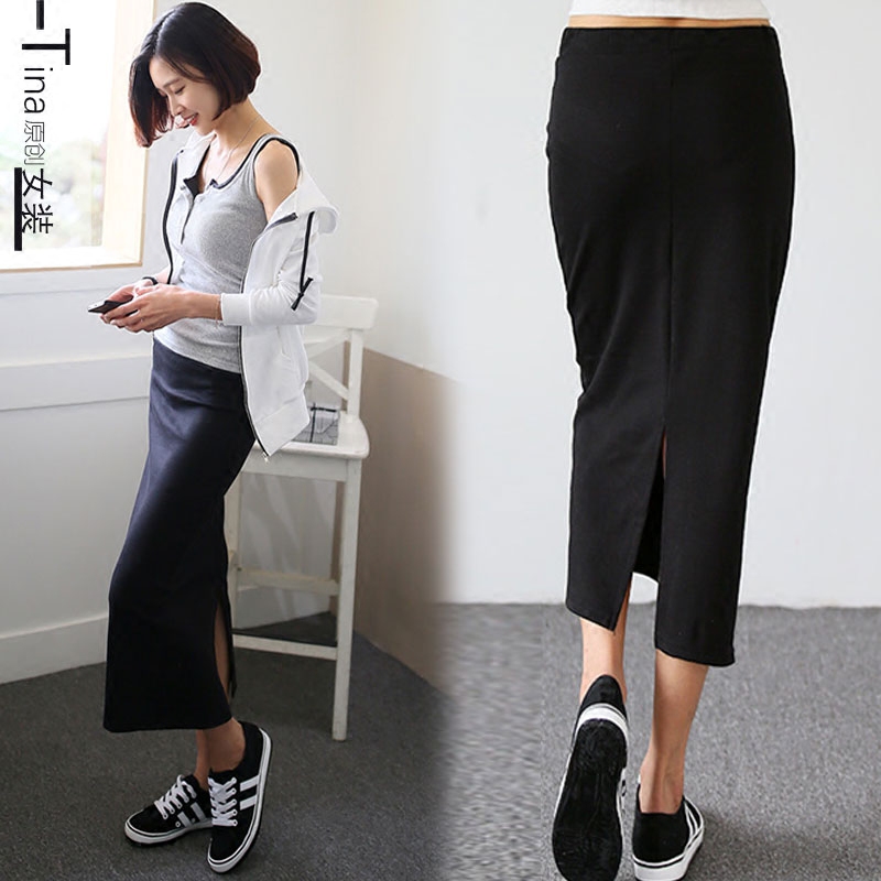 2023年春秋新作 スリム効果のあるスリット入りミディスカート、ストレートペンシルスカート、ボディコンスカート、プラスサイズ、ピュアコットン