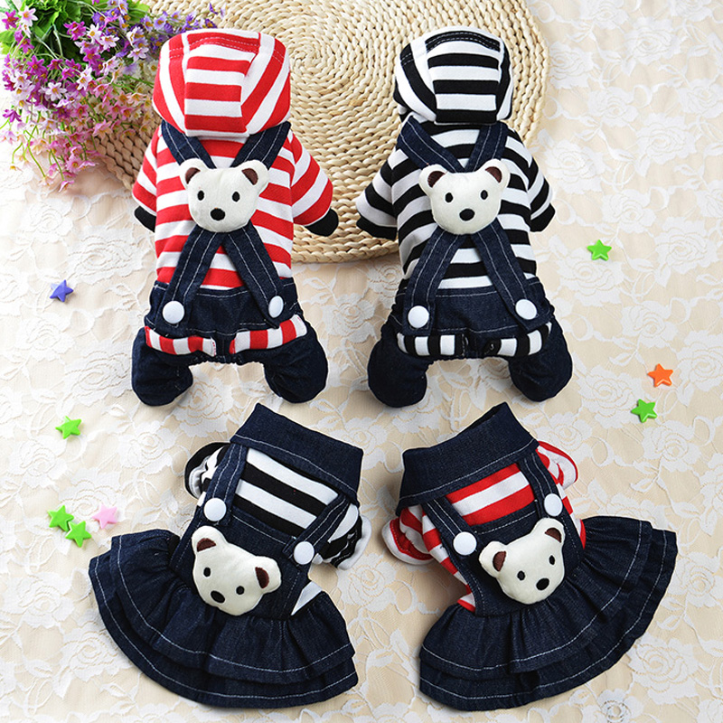Pet Pooch Clothing Striped Cubs Four-corner Clothing Kitty Autumn Winter Skirts Teddy Pooch Lovers Spring Clothing