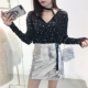Áo thun cổ chữ V lấp lánh sao nữ 2018 xuân mới Hàn Quốc dài tay tự luyện khí chất áo thun hoang dã hàng đầu áo phông cao cấp Áo phông