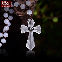 Yao Chan white crystal cross pendant simple mens and womens 925 silver necklace Jesus Christ jewelry