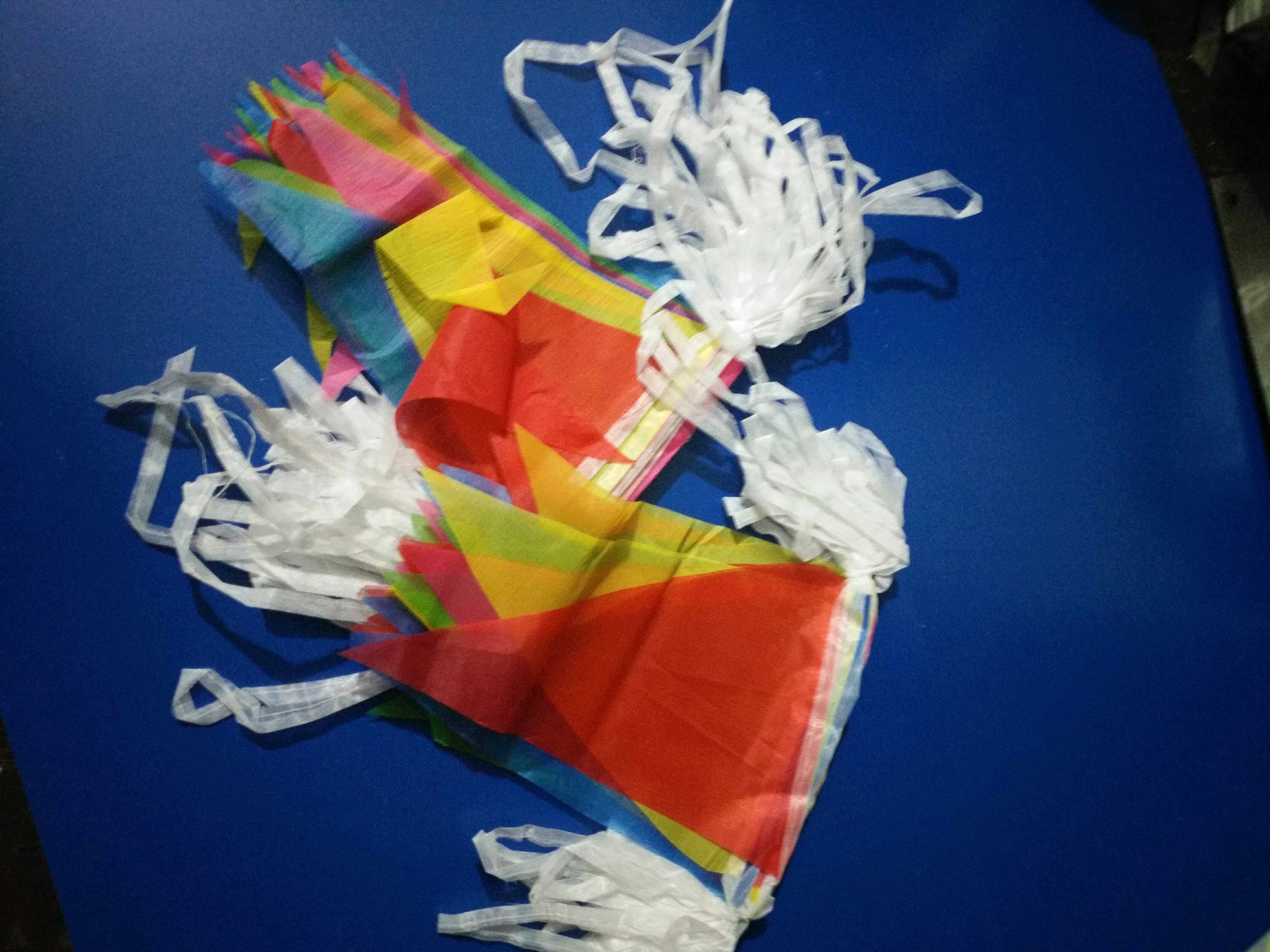 Road construction isolation with small coloured flag triangular flag streaming flag