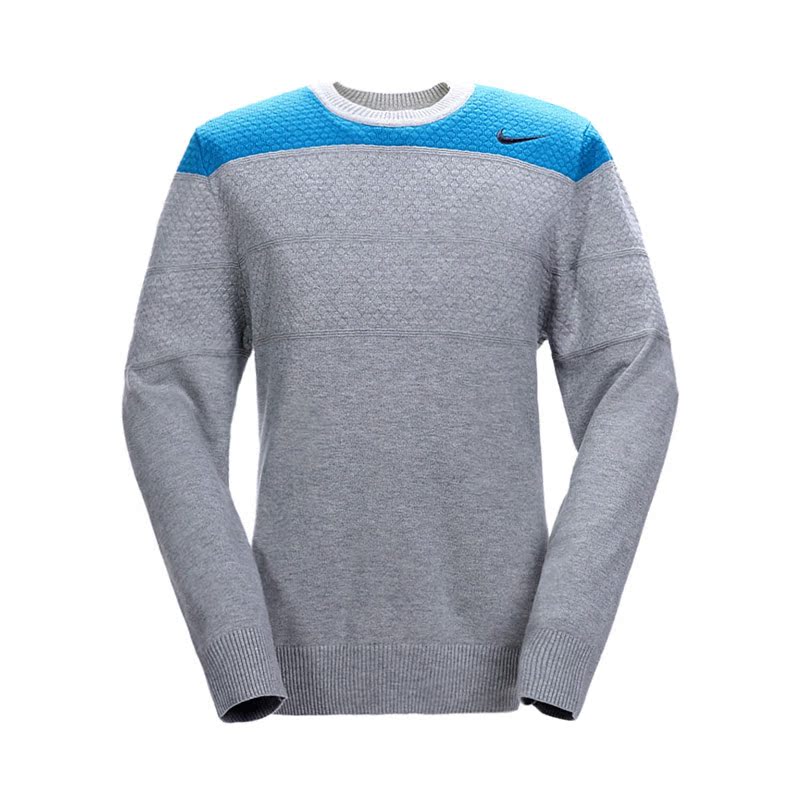 NIKE耐克男款SWEATER运动针织套头衫523277-050麻灰/孔雀蓝