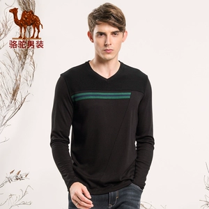 Camel nam xuân thanh niên bên trong Tops màu rắn Casual V-cổ dài tay áo T-Shirt