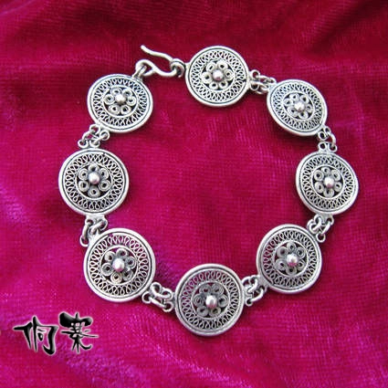 Этнический аксессуар ручной работы, медный серебряный браслет, этнический стиль, тонкое плетение