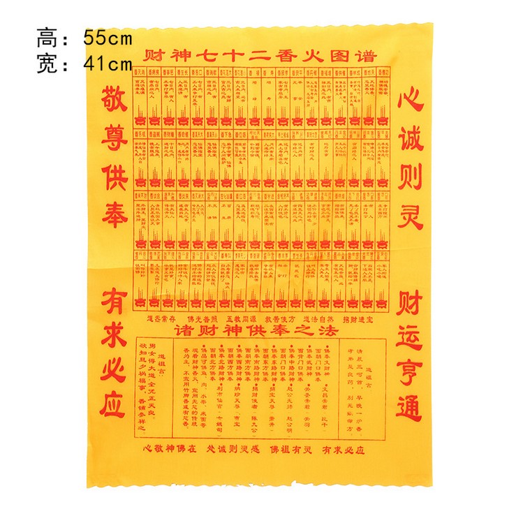 Buddhist supplies wholesale Religious instruments God of Wealth seventy-two incense map Cloth incense map