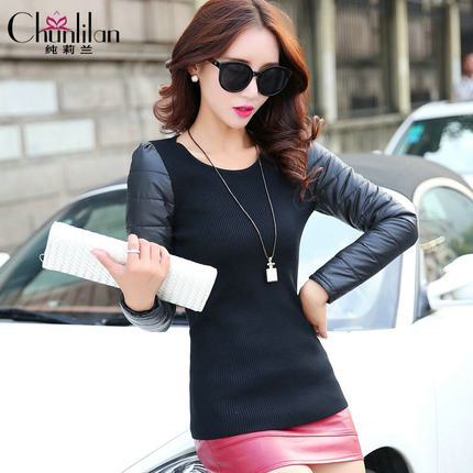 纯莉兰修身针织衫高领毛衣棉袖子加厚配皮草羽