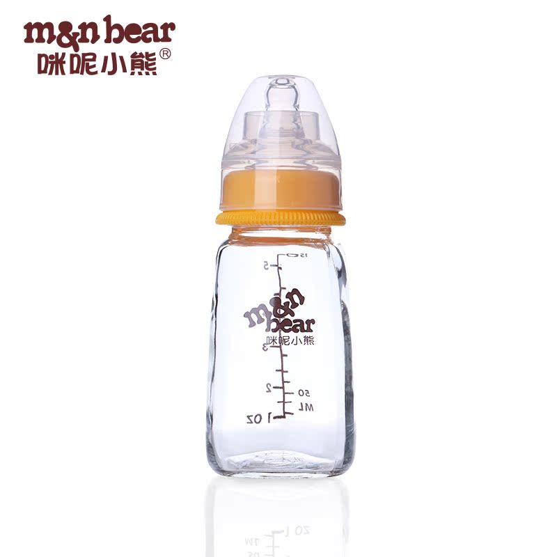 咪呢小熊 宝宝标准口径玻璃奶瓶 婴儿S流量防摔防胀气奶瓶150ML