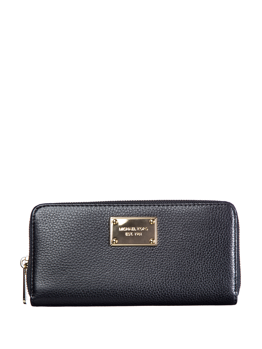 Michael Kors JET SET ITEM系列黑色金属铭牌顶部拉链长款钱包