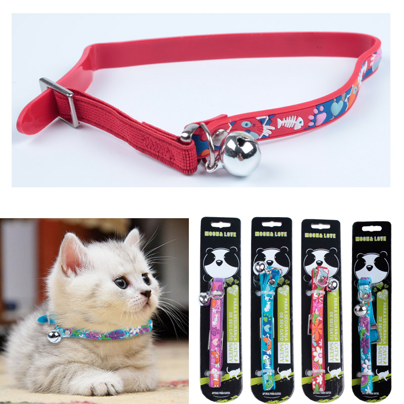 MOON＆LOVE 可爱猫头+多图案 带铃铛猫项圈 猫颈圈 猫用品 包邮
