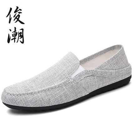 帆布鞋男夏季一脚蹬豆豆鞋男潮流亚麻布韩版男士透气休闲懒人鞋子