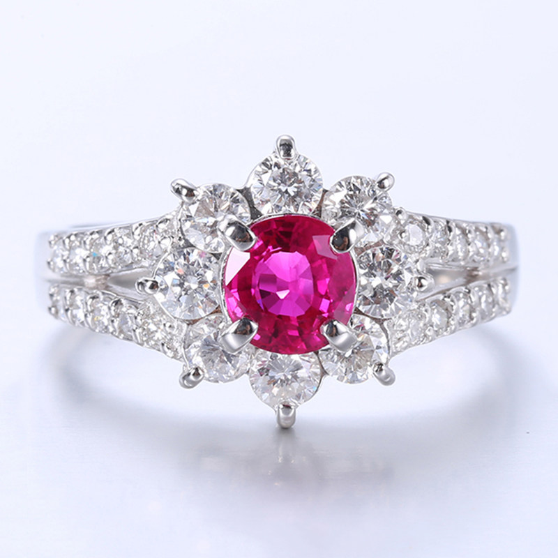 Main stone 0 76 carat ruby platinum ring girl 18K gold inlaid diamond colored gemstone female jewelry 40696