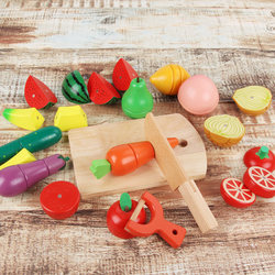 Genuine baby wooden fruits and vegetables are cut to see cut music magnetic cutting fruit toys children to simulate home