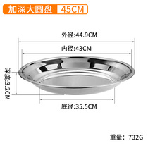 Dabuxiugang stainless steel tray D round plate cover thickened plate shallow plate flat bottom round @fish head plate extra large