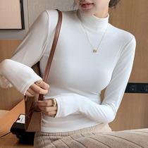 Western style white autumn and winter % bottoming black shirt long-sleeved mid-collar with inner autumn coat new high collar half pullover knitted upper for women