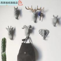 Deer head wall hanging hook vinyl animal head deer head horse head elephant E head sheep head cow head bedroom living room door back wall