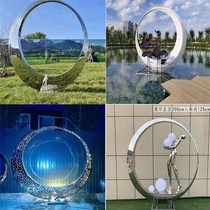 Geometric hollow ball metal deer wrought iron ring moon spray campus outdoor large ornaments stainless steel sculpture