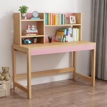 Household solid wood childrens study table primary and secondary school student desk small household F-type simple desk writing desk and chair cover