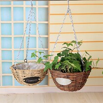 Handmade rattan flower baskets pastoral home decoration green radish and spider orchid hanging flower pots hanging wall-mounted hanging flower pots.
