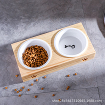 Bamboo cat bowl Ceramic pet bowl Ceramic cat bowl Solid wood pet dining table Drinking dog bowl Stainless steel bamboo