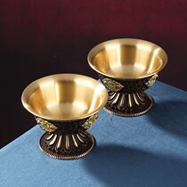 Water supply cup copper Tibetan h decal eight auspicious eight holy water cup household household daily high-foot water supply bowl large