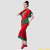 New Yangko Dance Clothing Womens Short-Sleeved Red 2024 Spring and Summer Festive Opening Performance Clothing Chinese Style Drum Clothing
