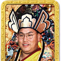 New custom-made armor-colored Pema Wangyal Rinpoche Gawu box with pocket-sized thangka and Tibetan scripture pendant