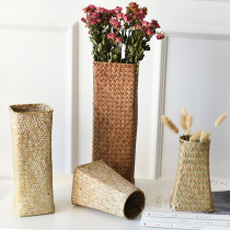 Flower basket ornaments barley ears dried flowers vases straw woven flower pots Nordic woven bamboo woven living room flower arrangements rattan woven bamboo baskets