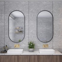 Space aluminum oval bathroom toilet mirror wall hanging round mirror bathroom dressing hall mirror guest makeup entrance wall hanging