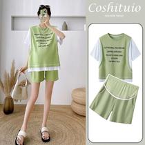 Pregnant womens summer suit fashionable and age-reducing T-shirt top shorts fashionable moms summer casual outing two-piece set