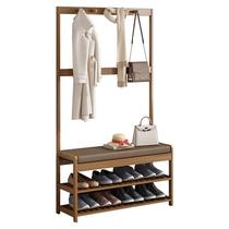Sufa Shoe Changing Stool and Clothes Rack Integrated Simple Coat Rack Hanging H Clothes Rack Floor Standing Bedroom Can Sit on Shoe Changing Stool for Home