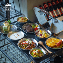 German Komen picnic plate 8-piece set S395 stainless steel simple fruit plate portable with storage bag for outdoor picnics