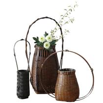 Hand-woven small flower basket ornaments basket bamboo vase B flower vessel Zen Chinese style Japanese flower arrangement vessel floral art
