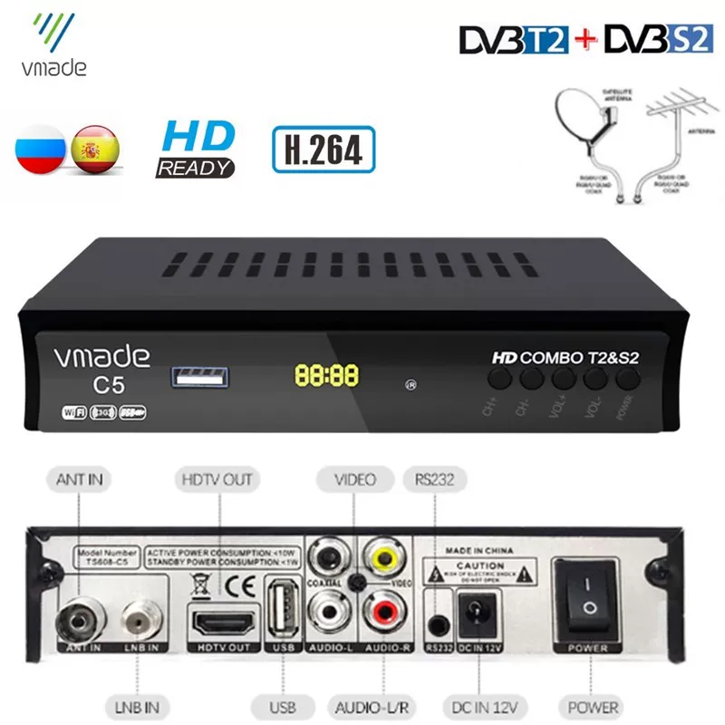 Vmade Full HD 1080P H.264 цифровой ТВ тюнер DVB-T2 DVB-S2 ко-