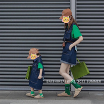 Explosive street parent-child clothing mother-child clothing 23 summer r style versatile T-shirt fashion casual denim jumpsuit childrens suit