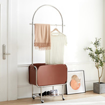 Second-hand stainless steel d leather hood rack storage corner floor rack mobile home living room bedroom wheeled clothes hanging