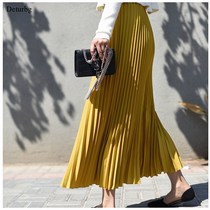 推荐Womens Vintage Pleated Midi Long Skirt Female Korean Cas