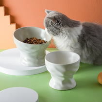 High-leg slanted bowl ceramic cat bowl with concave and convex pattern creative cat food bowl and drinking bowl to prevent overturning and protect cervical vertebrae