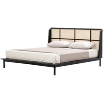 Rattan craftsman Nordic solid wood rattan bed double bed wabi-sabi style master bedroom simple ash wood B&B furniture rattan bed