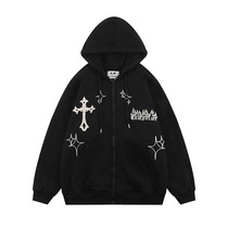 Gothic Letters Print Oversized Zip Up Hoodie Autumn Winter S